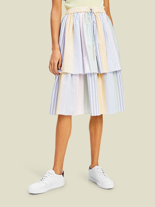 Tommy Hilfiger Pure Baumwoll Multicoloured Stripe Midi Röcke Damen Zitrone Mehrfarbig | AT168NQAT