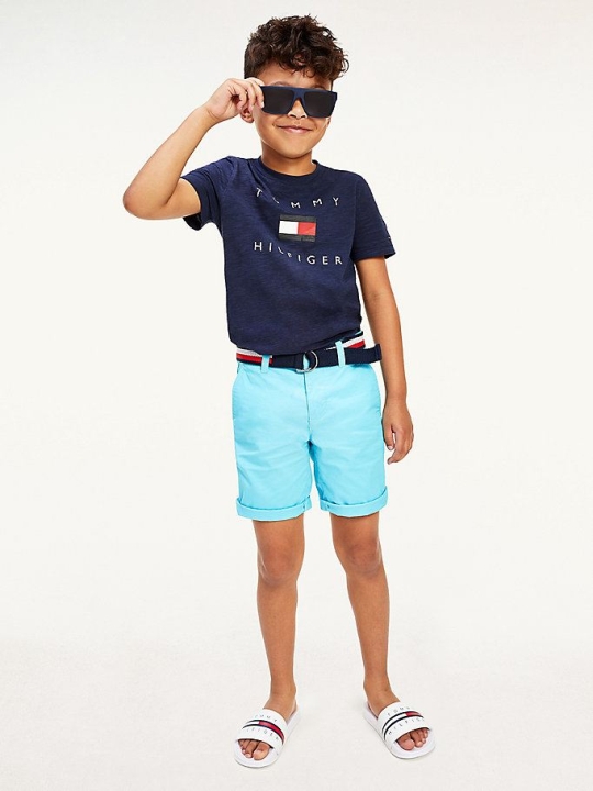 Tommy Hilfiger Pure Organic Baumwoll Logo T-shirts Kinder Hellnavy | AT870HYKL