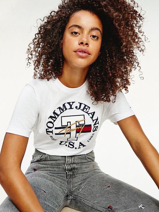 Tommy Hilfiger Relaxed Fit Signature Logo T-shirts Damen Weiß | AT217RDNJ