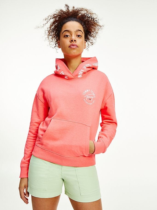 Tommy Hilfiger Repeat Logo Tape Organic Baumwoll Hoodie Damen Rosa | AT253CSHK