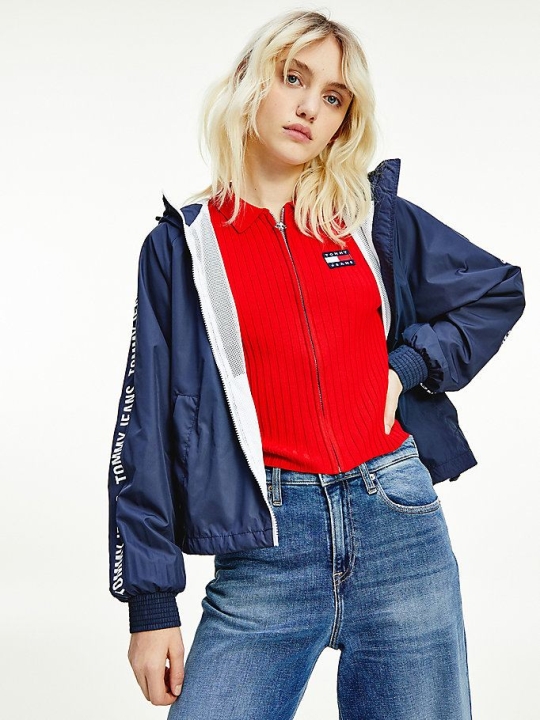 Tommy Hilfiger Repeat Logo Tape Recycled Polyester Windbreaker Jacke Damen Hellnavy | AT928INVE