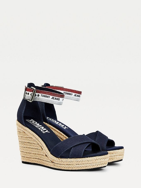 Tommy Hilfiger Repeat Logo Wedge Heel Espadrilles Keilabsatz Sandalen Damen Hellnavy | AT296GANZ