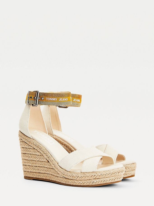 Tommy Hilfiger Repeat Logo Wedge Heel Espadrilles Keilabsatz Sandalen Damen Gelb | AT456URKC