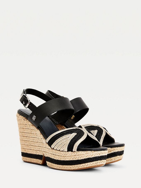 Tommy Hilfiger Rope High Wedge Keilabsatz Sandalen Damen Schwarz | AT769OZLY