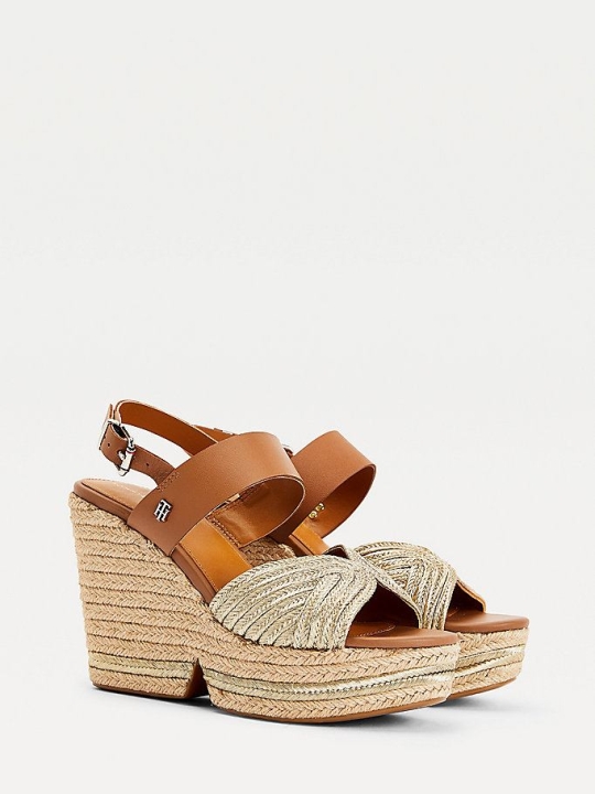 Tommy Hilfiger Rope High Wedge Keilabsatz Sandalen Damen Gold | AT914MOAY