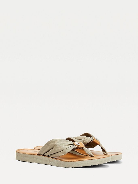 Tommy Hilfiger Ruched Leder Footbed Flip Flops Damen Grau | AT582HDAE