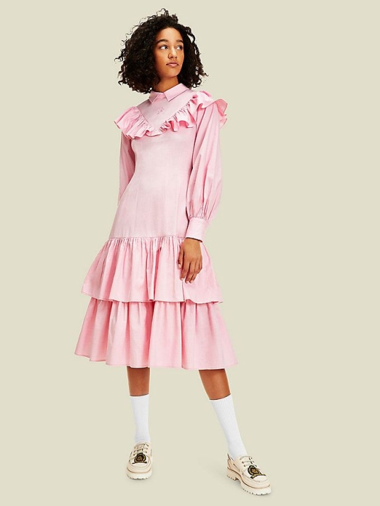 Tommy Hilfiger Ruffle Midi Kleider Damen Rosa | AT672QRUJ