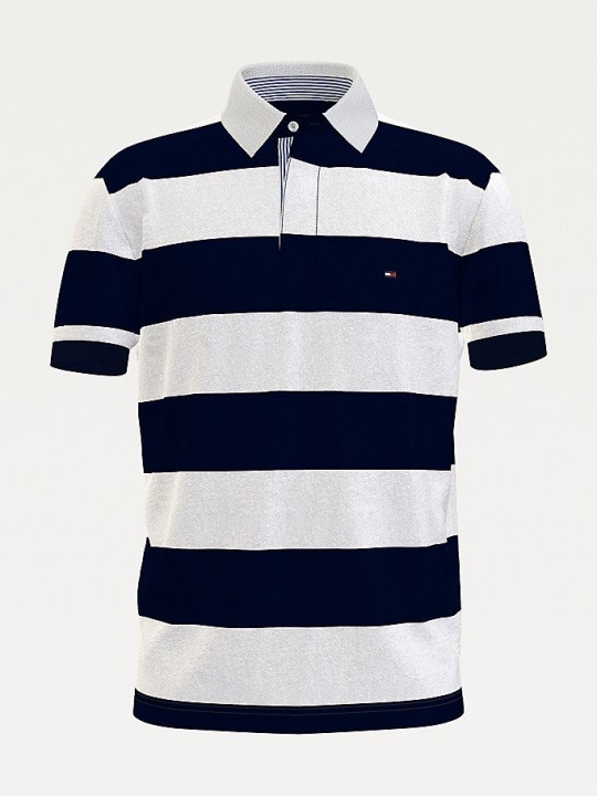 Tommy Hilfiger Rugby Stripe Baumwoll Polo Shirts Herren Weiß | AT045RUNG