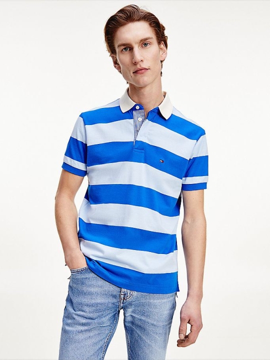 Tommy Hilfiger Rugby Stripe Baumwoll Polo Shirts Herren Blau | AT604XDPE