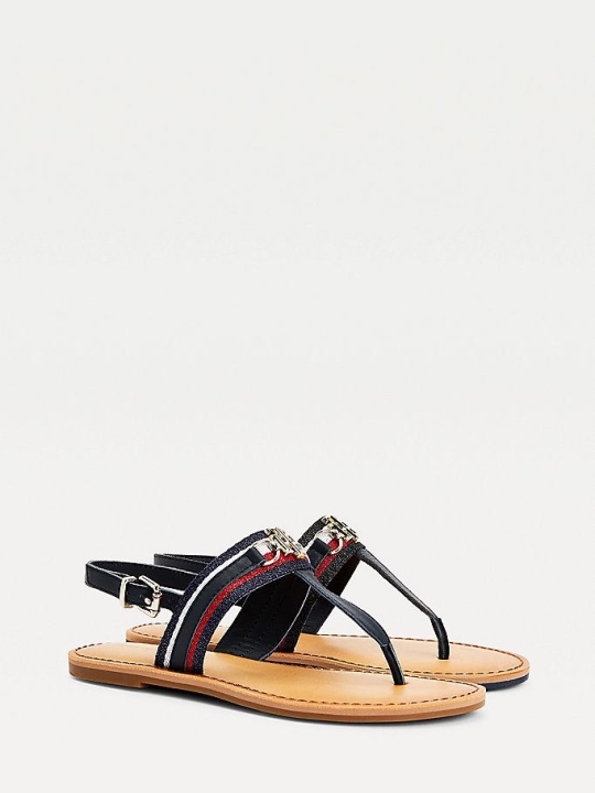 Tommy Hilfiger Shimmery Monogram Flache Sandalen Damen Dunkelblau | AT798INYT