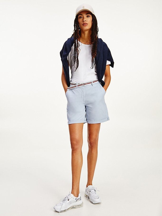 Tommy Hilfiger Signature Belt Chino Kurze Hose Damen Blau | AT291JLKT