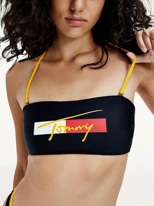 Tommy Hilfiger Signature Colour-Blocked Bandeau Bikini Top Bademode Damen Dunkelblau | AT195IGWE