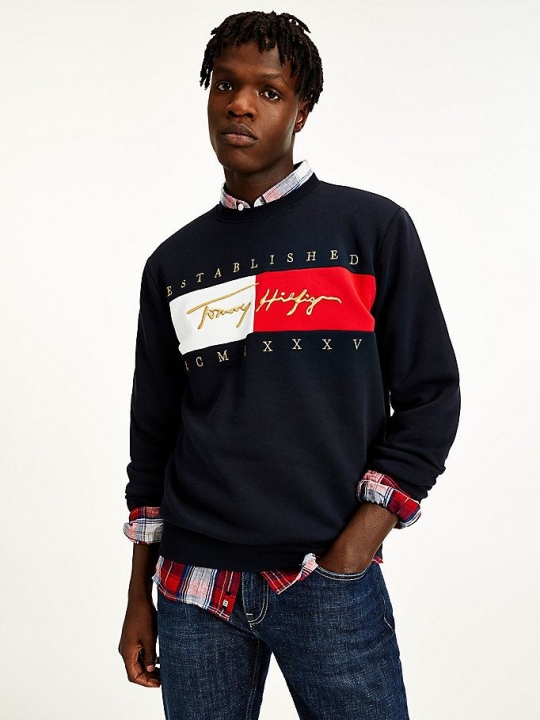 Tommy Hilfiger Signature Logo Embroidery Sweatshirts Herren Dunkelblau | AT143KLHT