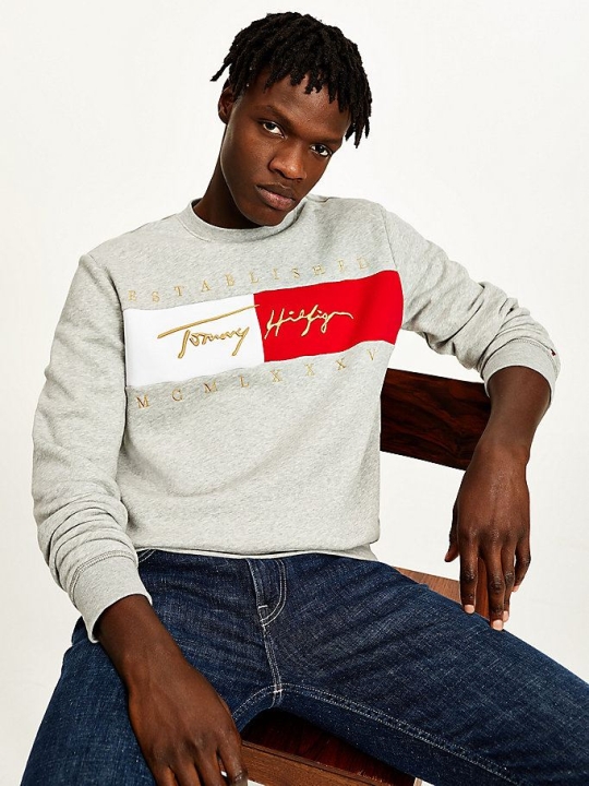 Tommy Hilfiger Signature Logo Embroidery Sweatshirts Herren Grau | AT965HNES