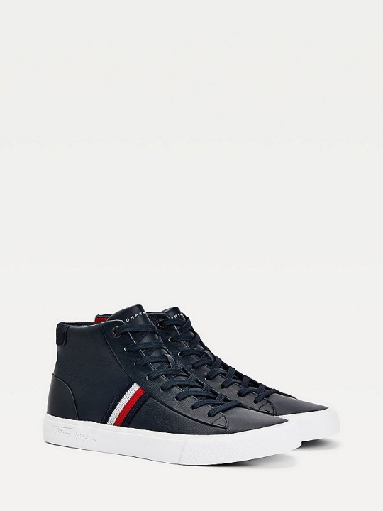 Tommy Hilfiger Signature Panel Leder Sneakers Herren Dunkelblau | AT654ADIB