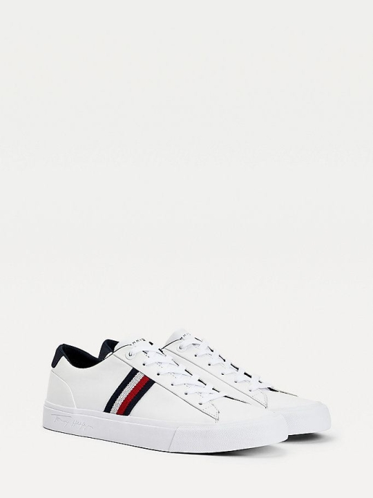 Tommy Hilfiger Signature Tape Leder Sneakers Herren Weiß | AT912GPTX