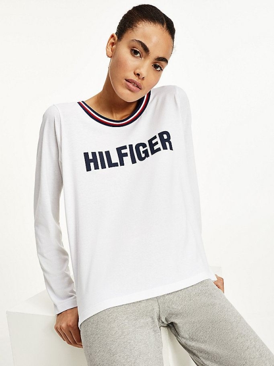 Tommy Hilfiger Signature Tape Long Sleeve Nachtwäsche Damen Weiß | AT708JKRX