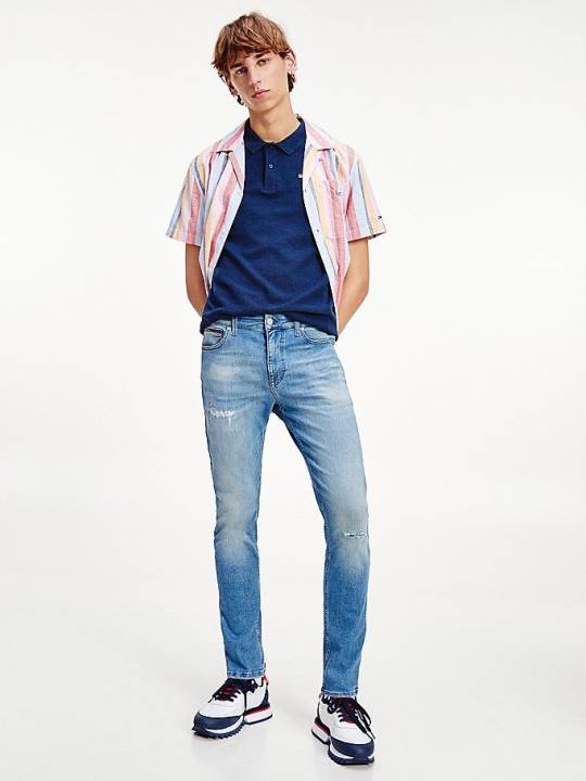 Tommy Hilfiger Simon Schlank Faded Distressed Jeans Herren Blau | AT296SDHL