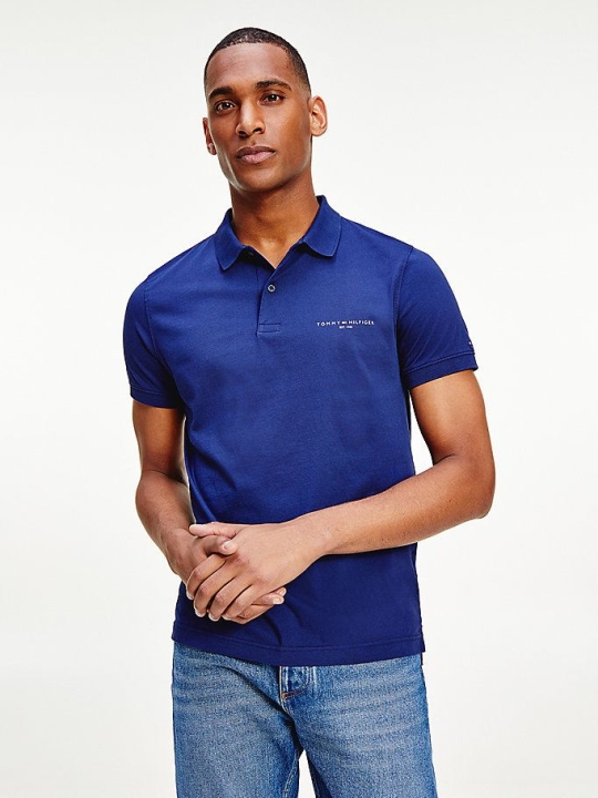 Tommy Hilfiger Slim Fit Logo Jersey Polo Shirts Herren Navy | AT312JIWR