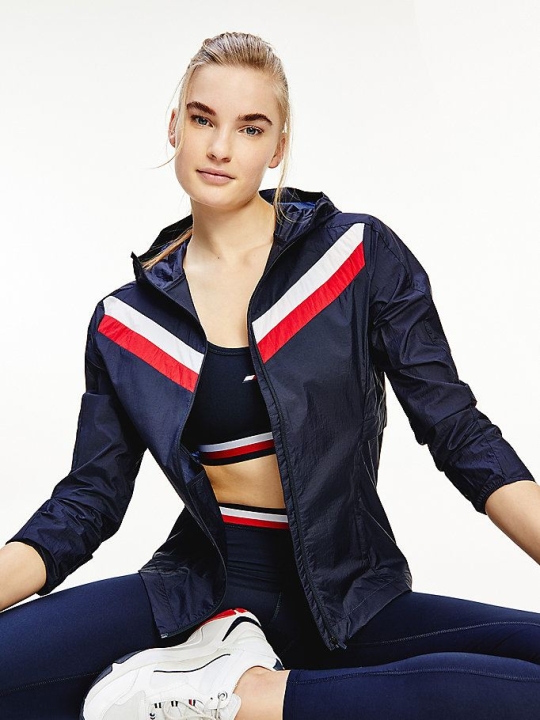 Tommy Hilfiger Sport Chevron Wasser Repellent Packable Windbreaker Jacke Damen Dunkelblau | AT342OICE