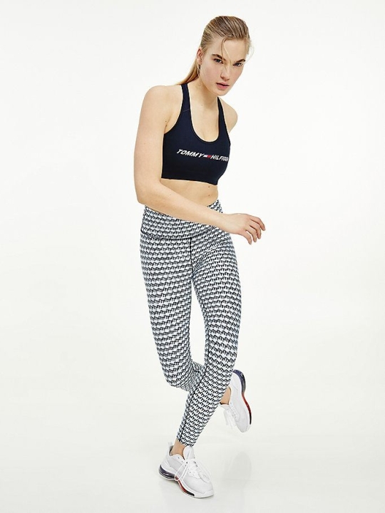 Tommy Hilfiger Sport Monogram Print High Rise Full Length Leggings Damen Blau | AT576RXFD