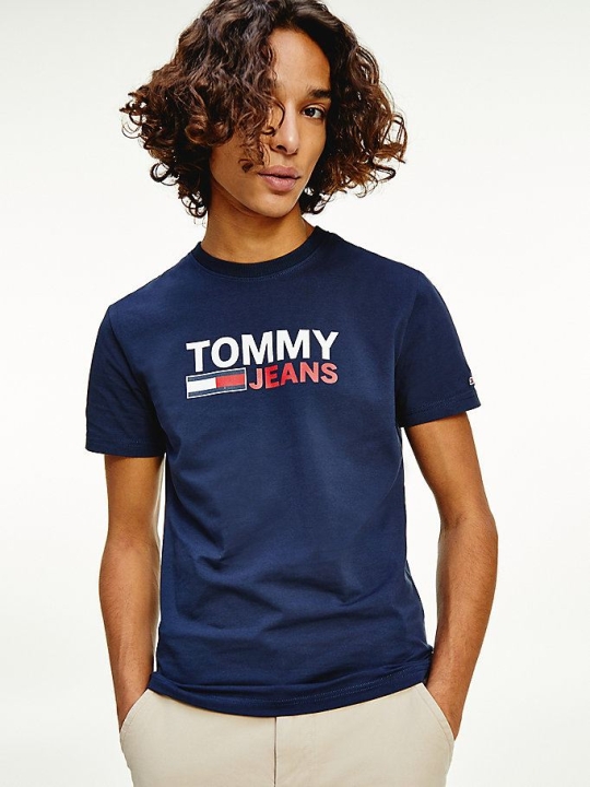 Tommy Hilfiger Stretch Organic Baumwoll Jersey Logo T-shirts Herren Hellnavy | AT350DXTF