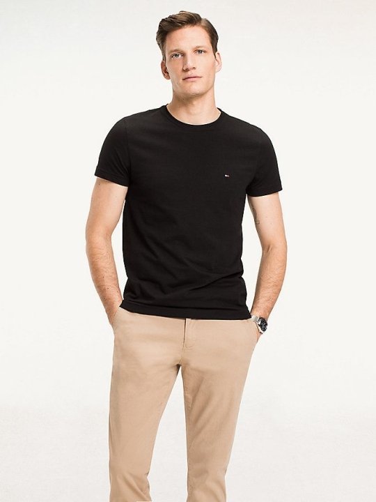 Tommy Hilfiger Stretch Slim Fit T-shirts Herren Schwarz | AT341QAFJ