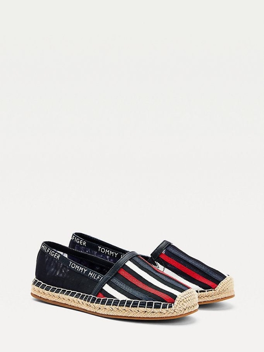 Tommy Hilfiger Stripe Espadrilles Flache Schuhe Damen Dunkelblau | AT371PMXB