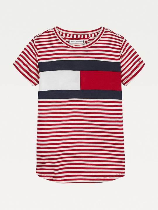 Tommy Hilfiger Stripe Knit Flag T-shirts Kinder Tiefesrot Weiß | AT469GAUK