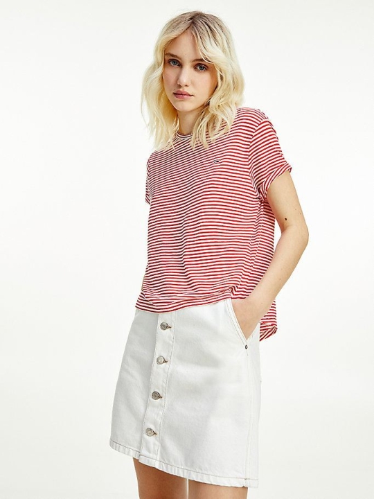 Tommy Hilfiger Stripe Relaxed Fit T-shirts Damen Tiefesrot Mehrfarbig | AT083MAZW