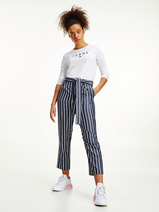 Tommy Hilfiger Stripe Tapered Hosen Damen Hellnavy Weiß | AT927BGWN