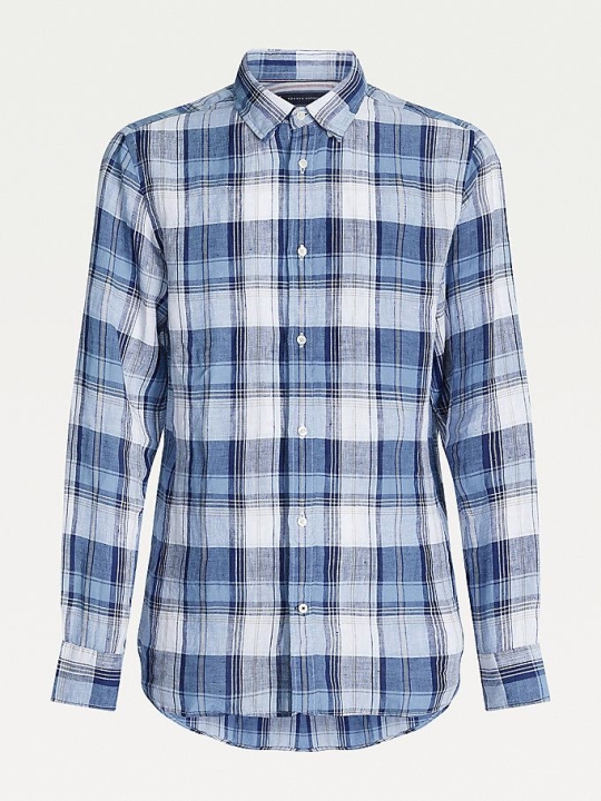 Tommy Hilfiger Tartan Check Regular Fit Linen Hemd Herren Indigo Mehrfarbig | AT928VBTO