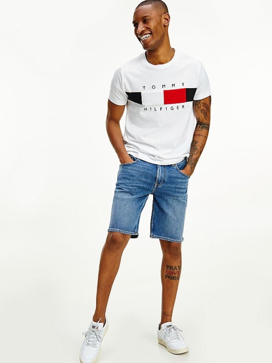 Tommy Hilfiger Textured Flag T-shirts Herren Weiß | AT750IUTD