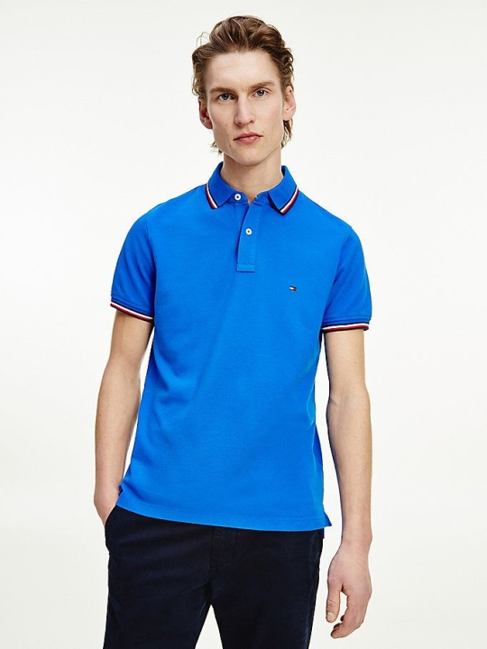 Tommy Hilfiger Tipped Organic Baumwoll Slim Fit Polo Shirts Herren Blau | AT768MACD