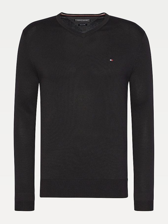 Tommy Hilfiger V-Neck Baumwoll Blend Pullover Herren Schwarz | AT427YKJN