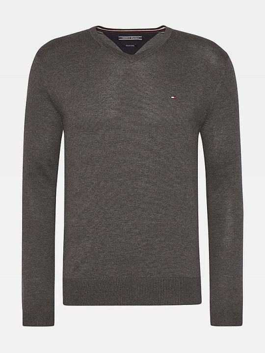 Tommy Hilfiger V-Neck Baumwoll Blend Pullover Herren Grau | AT536VXAD