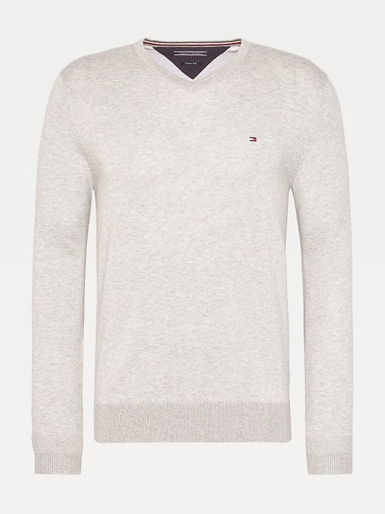 Tommy Hilfiger V-Neck Baumwoll Blend Pullover Herren Grau | AT726IPCW