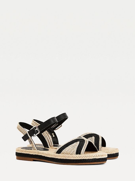 Tommy Hilfiger Woven Flache Espadrilles Flache Sandalen Damen Schwarz | AT365JEDW