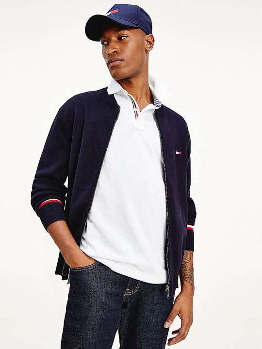 Tommy Hilfiger Zip-Thru Signature Tape Cardigan Pullover Herren Dunkelblau | AT015BPAH