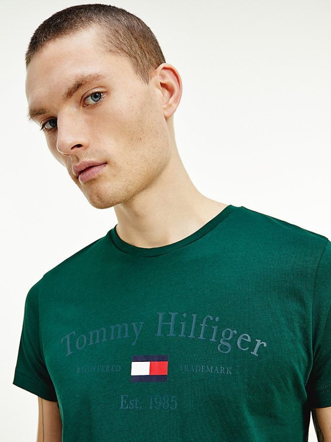 Tommy Hilfiger 1985 Logo Organic Baumwoll T-shirts Herren Grün | AT053JMES