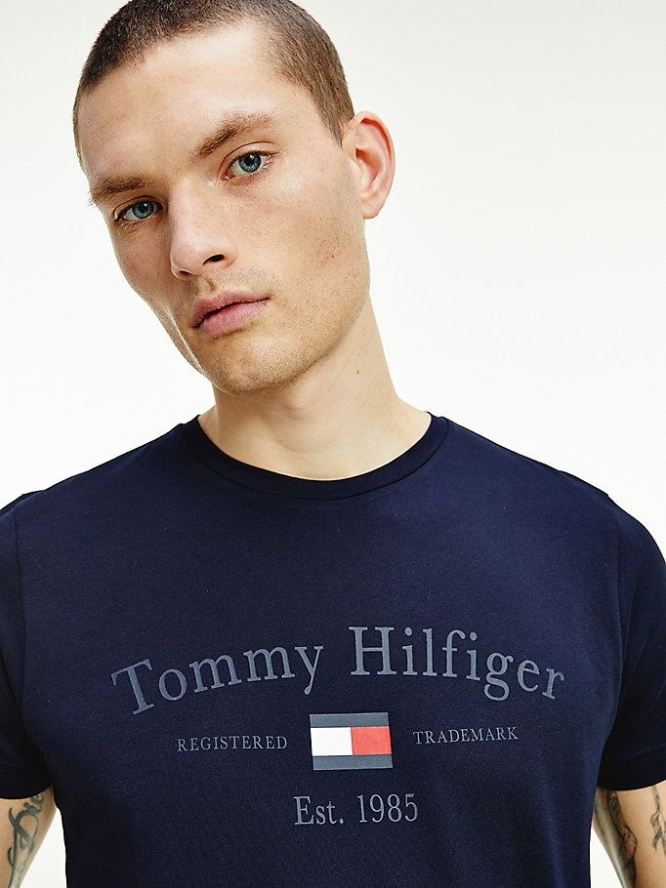 Tommy Hilfiger 1985 Logo Organic Baumwoll T-shirts Herren Dunkelblau | AT654MUVY