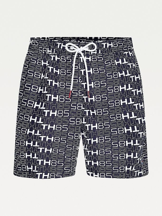 Tommy Hilfiger 1985 Print Slim Fit Mid Length Swim Bademode Herren Schwarz | AT163MNTB