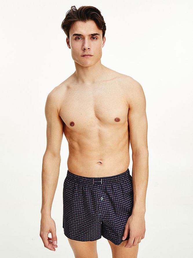 Tommy Hilfiger 2-Pack Woven Print Boxer Unterwäsche Herren Dunkelblau | AT596KTOI