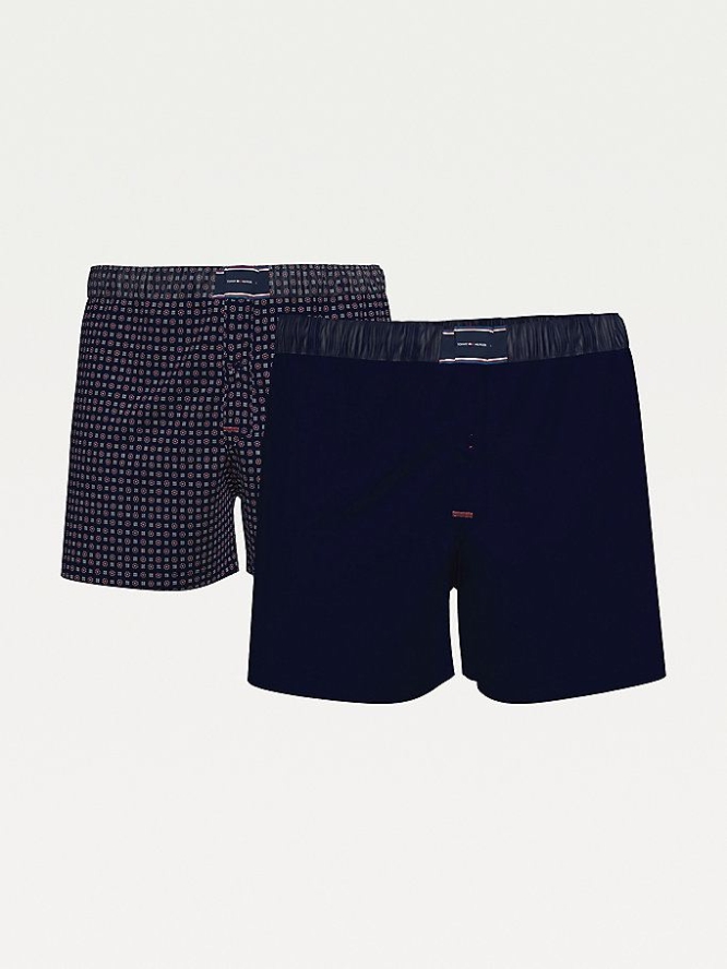 Tommy Hilfiger 2-Pack Woven Print Boxer Unterwäsche Herren Dunkelblau | AT596KTOI