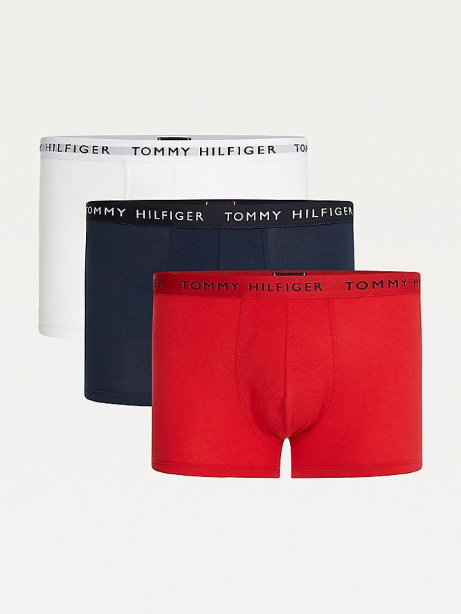 Tommy Hilfiger 3-Pack Essential Logo Waistband Trunks Unterwäsche Herren Weiß Rot | AT486EZQB