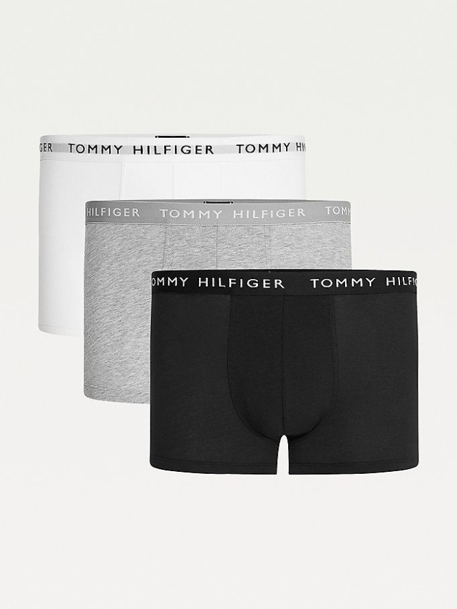 Tommy Hilfiger 3-Pack Essential Logo Waistband Trunks Unterwäsche Herren Weiß Grau Weiß Schwarz | AT647ABLR