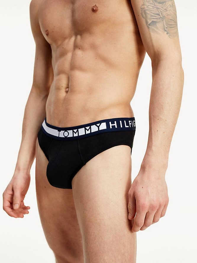 Tommy Hilfiger 3-Pack Logo Waistband Briefs Unterwäsche Herren Schwarz Schwarz | AT362RFQD