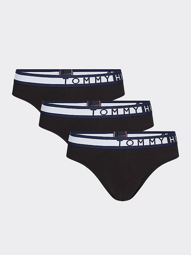 Tommy Hilfiger 3-Pack Logo Waistband Briefs Unterwäsche Herren Schwarz Schwarz | AT362RFQD