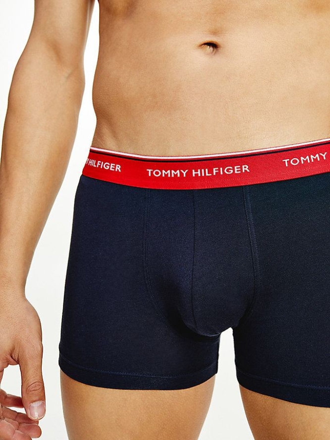 Tommy Hilfiger 3-Pack Organic Baumwoll Trunks Unterwäsche Herren Rot Blau | AT160SBTO