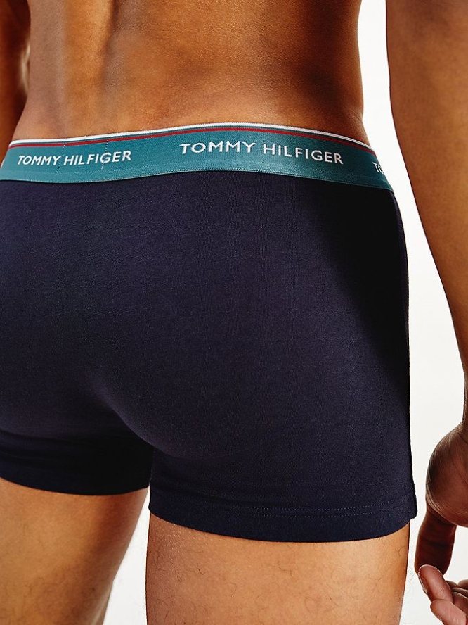 Tommy Hilfiger 3-Pack Organic Baumwoll Trunks Unterwäsche Herren Rot Türkis Blau | AT621ABXZ